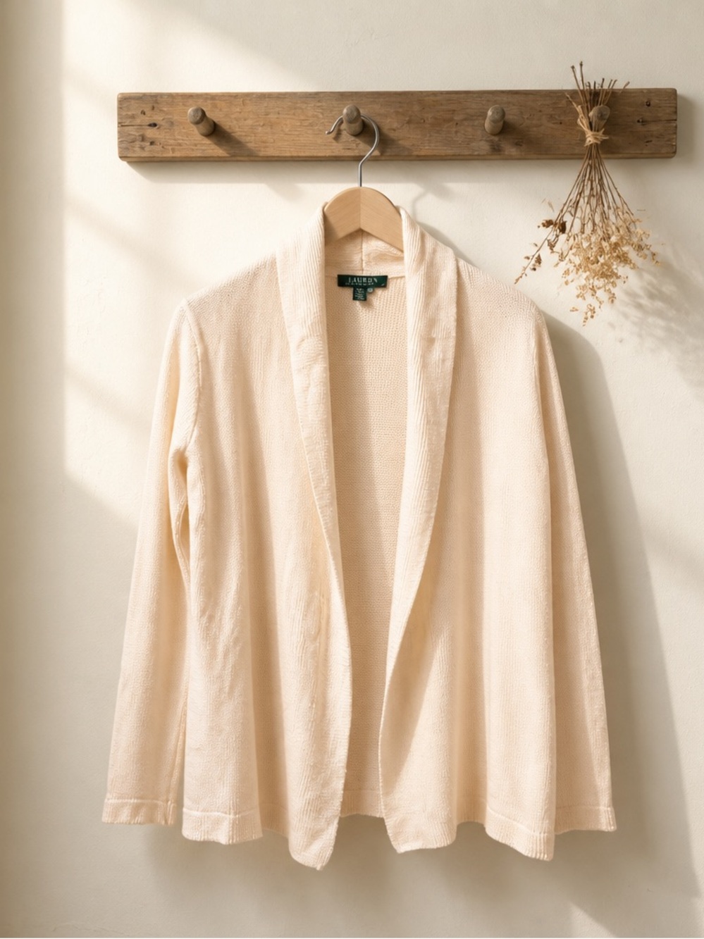 Ralph Lauren Cream Open-Front Shawl-Collar Cardigan Women’s size Medium
